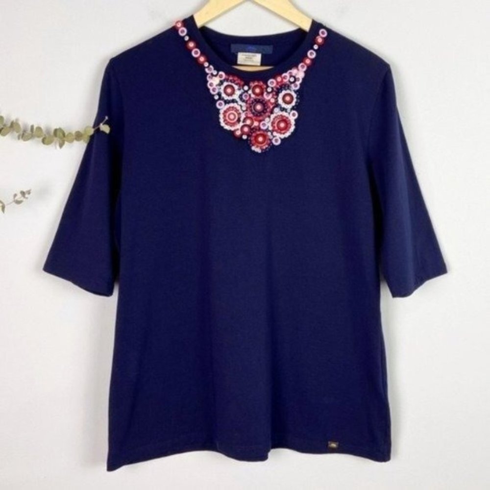 Blue Les Copains Navy Blue Sequin Statement Blouse